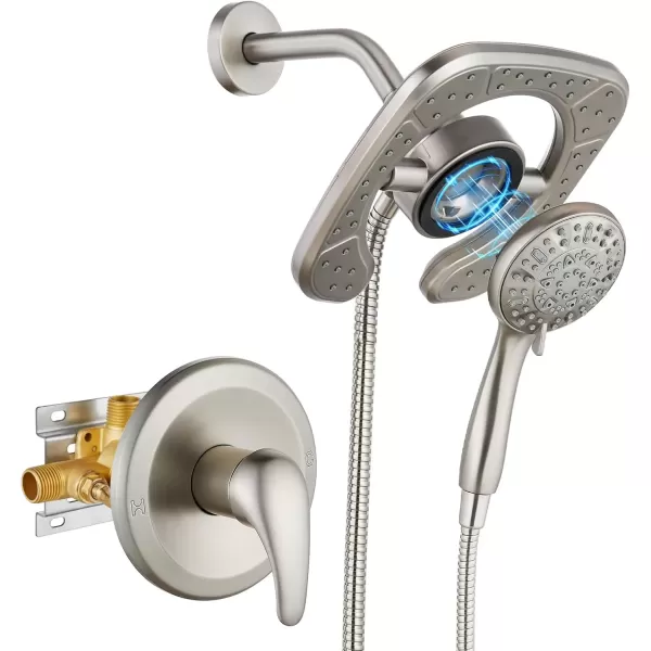 imagegotonovo Magnetic Shower Trim KitShower Faucet Set with 5Settings 2 in 1 Dual Hand Held Shower Head Magnetic Docking System Pressure Balancing Valve Included with Tub Spout Polished ChromeBrushed Nickel