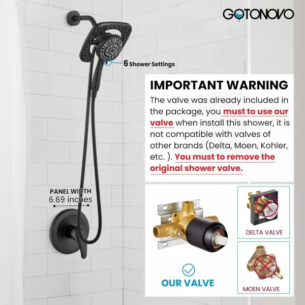 imagegotonovo Magnetic Shower Trim KitShower Faucet Set with 5Settings 2 in 1 Dual Hand Held Shower Head Magnetic Docking System Pressure Balancing Valve Included with Tub Spout Polished ChromeMatte Black