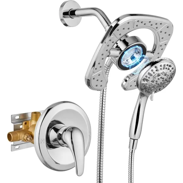 imagegotonovo Magnetic Shower Trim KitShower Faucet Set with 5Settings 2 in 1 Dual Hand Held Shower Head Magnetic Docking System Pressure Balancing Valve Included with Tub Spout Polished ChromePolished Chrome