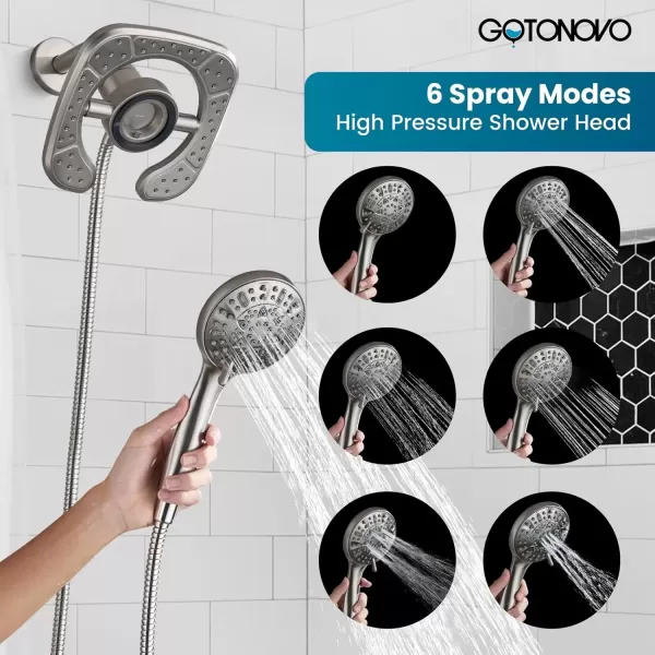 imagegotonovo Magnetic Shower Trim KitShower Faucet Set with 5Settings 2 in 1 Dual Hand Held Shower Head Magnetic Docking System Pressure Balancing Valve Included with Tub Spout Polished ChromeBrushed Nickel