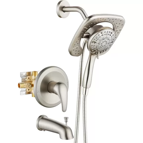 imagegotonovo Magnetic Shower Trim KitShower Faucet Set with 5Settings 2 in 1 Dual Hand Held Shower Head Magnetic Docking System Pressure Balancing Valve Included with Tub Spout Polished ChromeBrushed Nickel