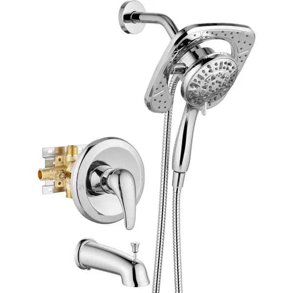 imagegotonovo Magnetic Shower Trim KitShower Faucet Set with 5Settings 2 in 1 Dual Hand Held Shower Head Magnetic Docking System Pressure Balancing Valve Included with Tub Spout Polished ChromePolished Chrome