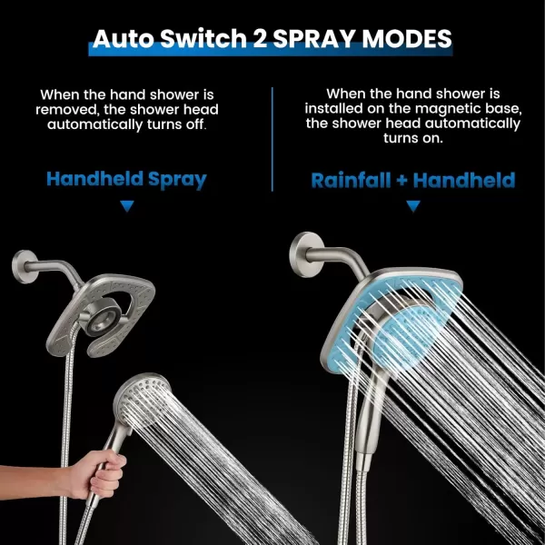 imagegotonovo Magnetic Shower Trim KitShower Faucet Set with 5Settings 2 in 1 Dual Hand Held Shower Head Magnetic Docking System Pressure Balancing Valve Included with Tub Spout Polished ChromeBrushed Nickel