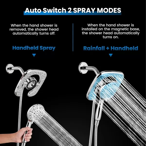 imagegotonovo Magnetic Shower Trim KitShower Faucet Set with 5Settings 2 in 1 Dual Hand Held Shower Head Magnetic Docking System Pressure Balancing Valve Included with Tub Spout Polished ChromePolished Chrome