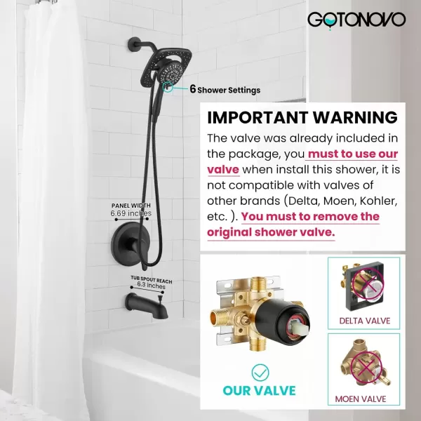 imagegotonovo Magnetic Shower Trim KitShower Faucet Set with 5Settings 2 in 1 Dual Hand Held Shower Head Magnetic Docking System Pressure Balancing Valve Included with Tub Spout Polished ChromeMatte Black