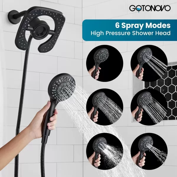 imagegotonovo Magnetic Shower Trim KitShower Faucet Set with 5Settings 2 in 1 Dual Hand Held Shower Head Magnetic Docking System Pressure Balancing Valve Included with Tub Spout Polished ChromeMatte Black
