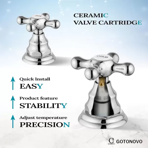 imagegotonovo Matte Black 3 Hole Bathroom Faucet 2 Cross Handles 8 Inch Widespread Bathroom Sink Faucet Deck Mount Vintage Mixer Tap with Supply Hoses and Pop Up DrainPolish Chrome