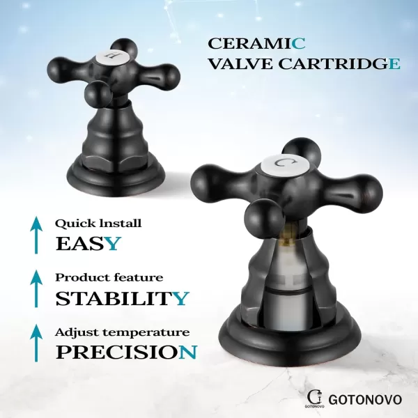 imagegotonovo Matte Black 3 Hole Bathroom Faucet 2 Cross Handles 8 Inch Widespread Bathroom Sink Faucet Deck Mount Vintage Mixer Tap with Supply Hoses and Pop Up DrainOil Rubbed Bronze