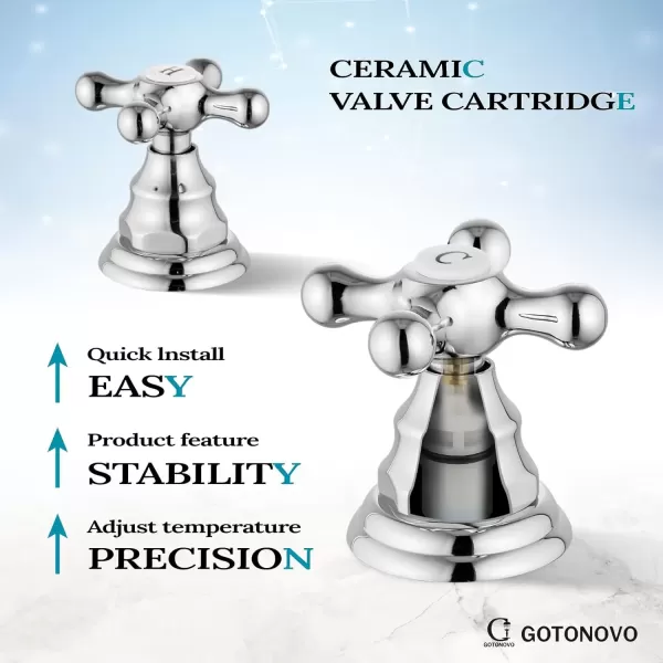 imagegotonovo Matte Black 3 Hole Bathroom Faucet 2 Cross Handles 8 Inch Widespread Bathroom Sink Faucet Deck Mount Vintage Mixer Tap with Supply Hoses and Pop Up DrainPolish Chrome