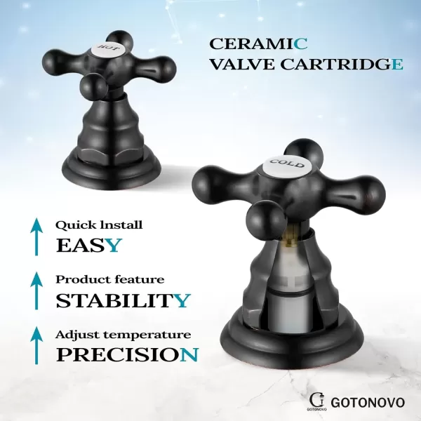 imagegotonovo Matte Black 3 Hole Bathroom Faucet 2 Cross Handles 8 Inch Widespread Bathroom Sink Faucet Deck Mount Vintage Mixer Tap with Supply Hoses and Pop Up DrainOil Rubbed Bronze