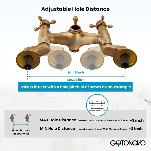 imagegotonovo Matte Black Clawfoot Tub 338 Inch Wall Mount Adapter Bathtub Kitchen Faucet Adjustable Swing Arms Commercial Utility 1 PairAntique Brass