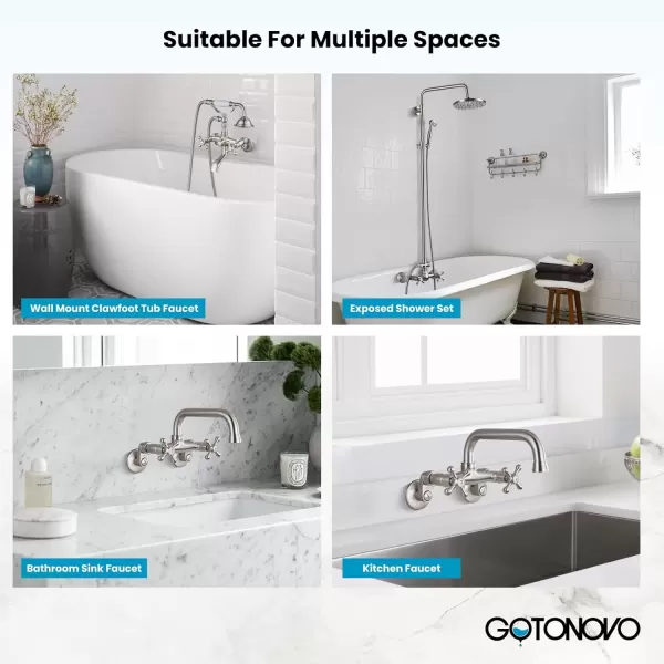 imagegotonovo Matte Black Clawfoot Tub 338 Inch Wall Mount Adapter Bathtub Kitchen Faucet Adjustable Swing Arms Commercial Utility 1 PairBrushed Nickel