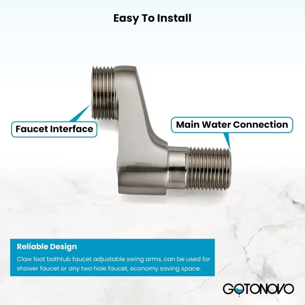 imagegotonovo Matte Black Clawfoot Tub 338 Inch Wall Mount Adapter Bathtub Kitchen Faucet Adjustable Swing Arms Commercial Utility 1 PairBrushed Nickel