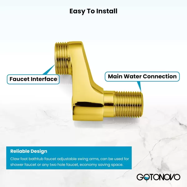 imagegotonovo Matte Black Clawfoot Tub 338 Inch Wall Mount Adapter Bathtub Kitchen Faucet Adjustable Swing Arms Commercial Utility 1 PairGold Polished