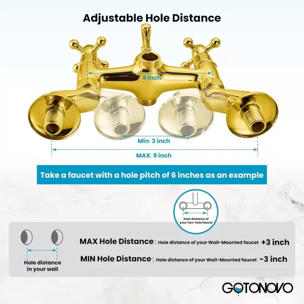 imagegotonovo Matte Black Clawfoot Tub 338 Inch Wall Mount Adapter Bathtub Kitchen Faucet Adjustable Swing Arms Commercial Utility 1 PairGold Polished