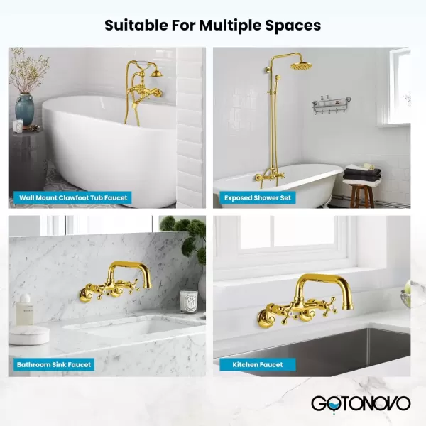 imagegotonovo Matte Black Clawfoot Tub 338 Inch Wall Mount Adapter Bathtub Kitchen Faucet Adjustable Swing Arms Commercial Utility 1 PairGold Polished