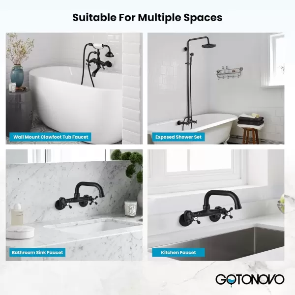 imagegotonovo Matte Black Clawfoot Tub 338 Inch Wall Mount Adapter Bathtub Kitchen Faucet Adjustable Swing Arms Commercial Utility 1 PairMatte Black