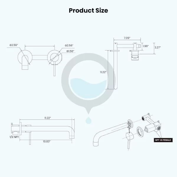 imagegotonovo Matte Black Contemporary Bathroom Tub Filler Faucet Single Handle Wall Mounted Tub Faucet Long Spout Reach Faucet Solid Brass Rough in Valve Bathtub Faucet