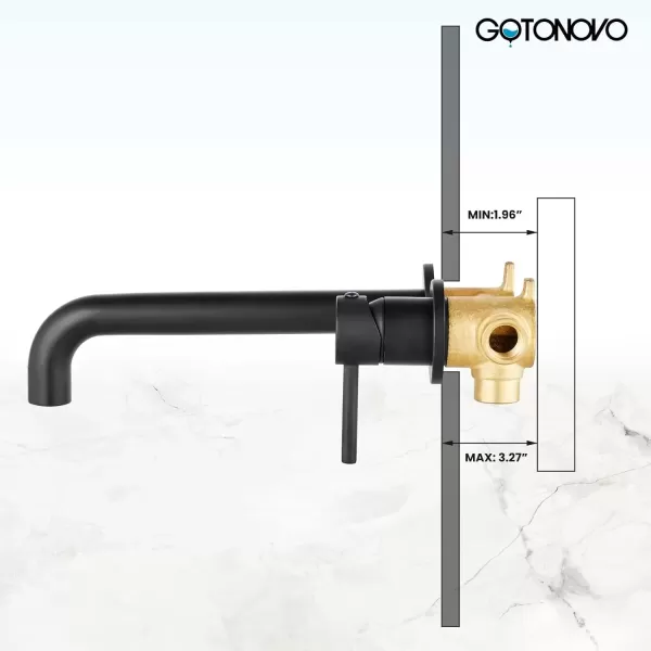 imagegotonovo Matte Black Contemporary Bathroom Tub Filler Faucet Single Handle Wall Mounted Tub Faucet Long Spout Reach Faucet Solid Brass Rough in Valve Bathtub Faucet
