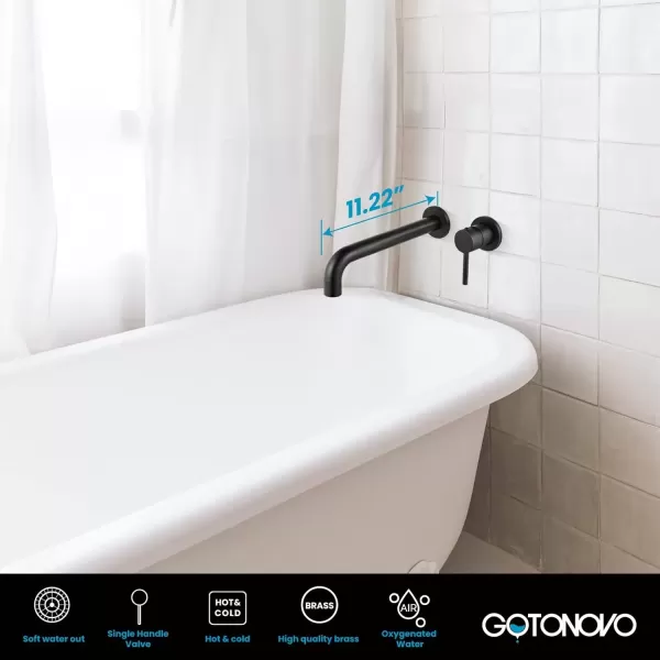 imagegotonovo Matte Black Contemporary Bathroom Tub Filler Faucet Single Handle Wall Mounted Tub Faucet Long Spout Reach Faucet Solid Brass Rough in Valve Bathtub Faucet