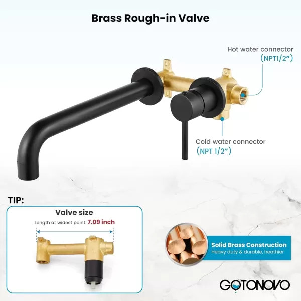 imagegotonovo Matte Black Contemporary Bathroom Tub Filler Faucet Single Handle Wall Mounted Tub Faucet Long Spout Reach Faucet Solid Brass Rough in Valve Bathtub Faucet
