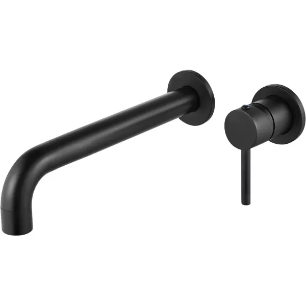 imagegotonovo Matte Black Contemporary Bathroom Tub Filler Faucet Single Handle Wall Mounted Tub Faucet Long Spout Reach Faucet Solid Brass Rough in Valve Bathtub Faucet