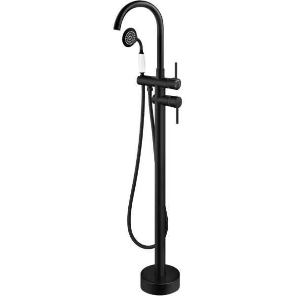 imagegotonovo Matte Black Freestanding Bathtub Faucet with Hand Held Shower Spray Tub Filler FloorMount High Flow Bras