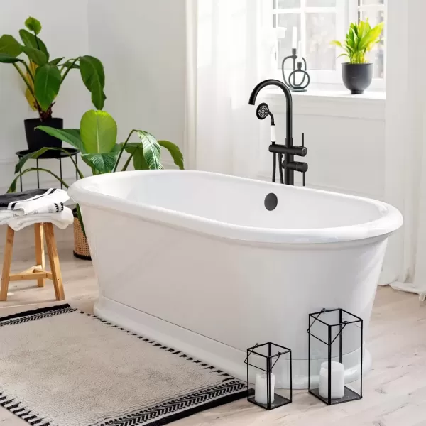 imagegotonovo Matte Black Freestanding Bathtub Faucet with Hand Held Shower Spray Tub Filler FloorMount High Flow Bras