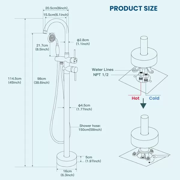 imagegotonovo Matte Black Freestanding Bathtub Faucet with Hand Held Shower Spray Tub Filler FloorMount High Flow Bras