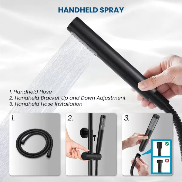 imagegotonovo Matte Black Outdoor Shower Fixture Rainfall Single Handle Shower System Set High Pressure Wall Mount 2 Dual Function 8 Inch Shower Head and Handheld Spray SUS304 Shower Faucet ComboMatte Black