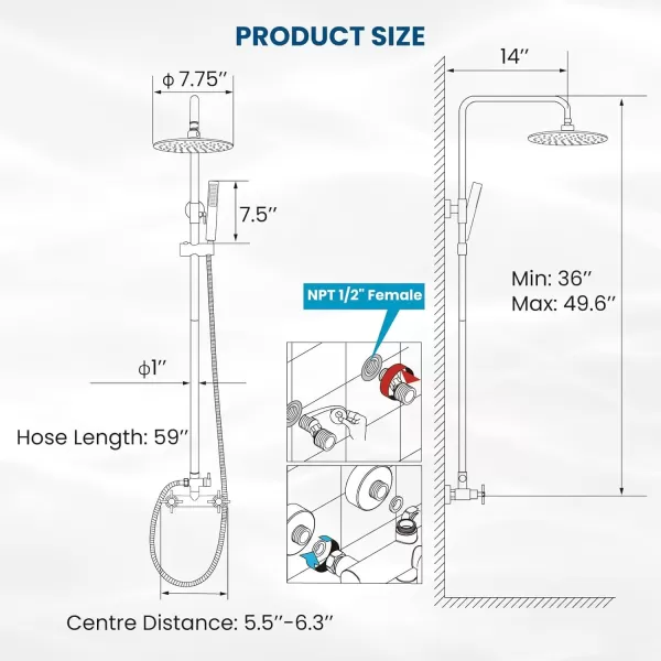 imagegotonovo Matte Black Outdoor Shower Fixture Rainfall Single Handle Shower System Set High Pressure Wall Mount 2 Dual Function 8 Inch Shower Head and Handheld Spray SUS304 Shower Faucet ComboMatte Black
