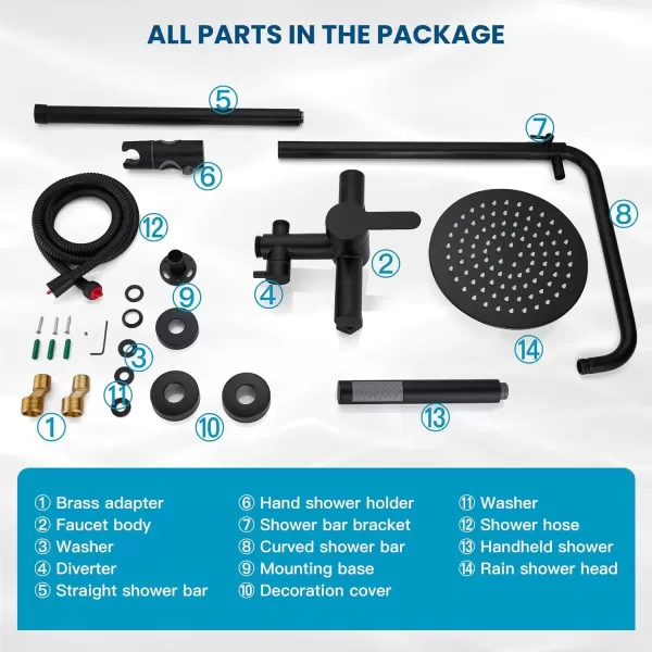 imagegotonovo Matte Black Outdoor Shower Fixture Rainfall Single Handle Shower System Set High Pressure Wall Mount 2 Dual Function 8 Inch Shower Head and Handheld Spray SUS304 Shower Faucet ComboMatte Black