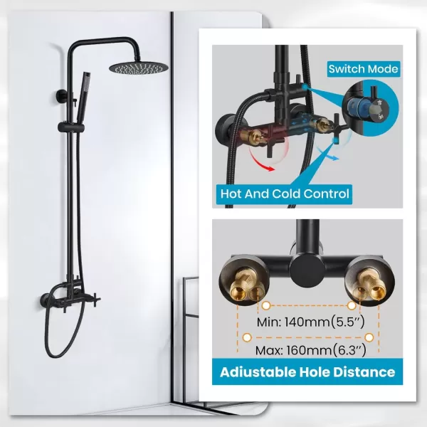 imagegotonovo Matte Black Outdoor Shower Fixture Rainfall Single Handle Shower System Set High Pressure Wall Mount 2 Dual Function 8 Inch Shower Head and Handheld Spray SUS304 Shower Faucet ComboMatte Black