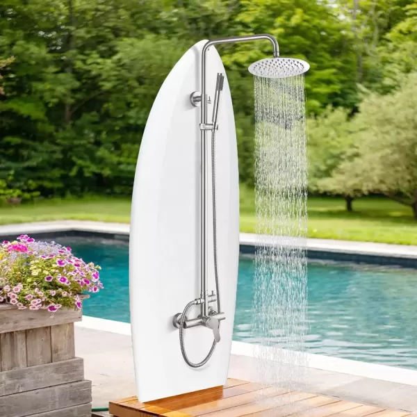 imagegotonovo Matte Black Outdoor Shower Fixture Rainfall Single Handle Shower System Set High Pressure Wall Mount 2 Dual Function 8 Inch Shower Head and Handheld Spray SUS304 Shower Faucet ComboBrushed Nickel