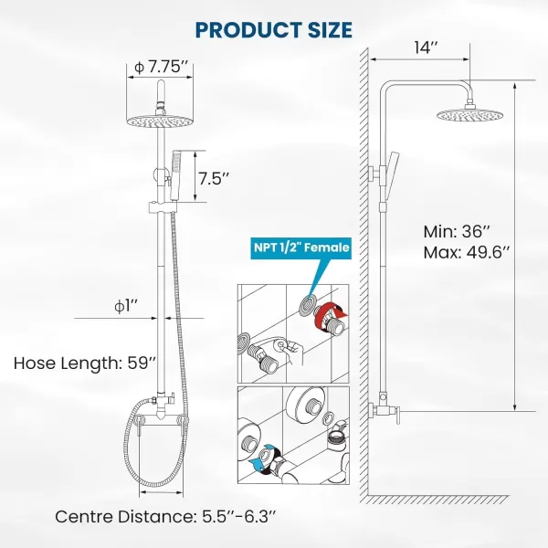 imagegotonovo Matte Black Outdoor Shower Fixture Rainfall Single Handle Shower System Set High Pressure Wall Mount 2 Dual Function 8 Inch Shower Head and Handheld Spray SUS304 Shower Faucet ComboMatte Black
