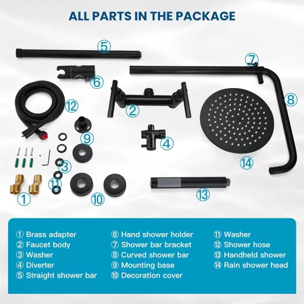 imagegotonovo Matte Black Outdoor Shower Fixture Rainfall Single Handle Shower System Set High Pressure Wall Mount 2 Dual Function 8 Inch Shower Head and Handheld Spray SUS304 Shower Faucet ComboMatte Black