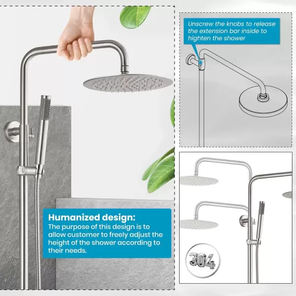 imagegotonovo Matte Black Outdoor Shower Fixture Rainfall Single Handle Shower System Set High Pressure Wall Mount 2 Dual Function 8 Inch Shower Head and Handheld Spray SUS304 Shower Faucet ComboBrushed Nickel
