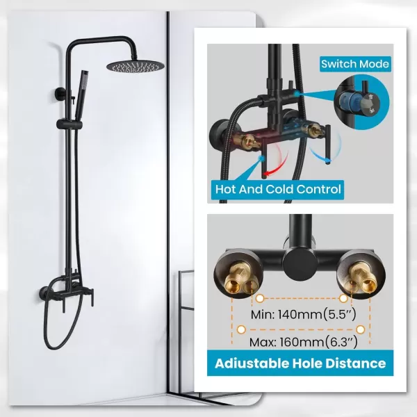 imagegotonovo Matte Black Outdoor Shower Fixture Rainfall Single Handle Shower System Set High Pressure Wall Mount 2 Dual Function 8 Inch Shower Head and Handheld Spray SUS304 Shower Faucet ComboMatte Black