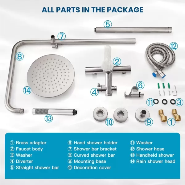 imagegotonovo Matte Black Outdoor Shower Fixture Rainfall Single Handle Shower System Set High Pressure Wall Mount 2 Dual Function 8 Inch Shower Head and Handheld Spray SUS304 Shower Faucet ComboBrushed Nickel