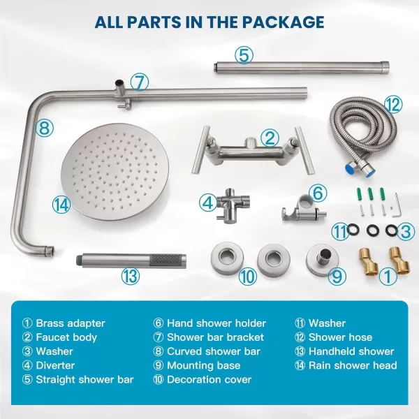 imagegotonovo Matte Black Outdoor Shower Fixture Rainfall Single Handle Shower System Set High Pressure Wall Mount 2 Dual Function 8 Inch Shower Head and Handheld Spray SUS304 Shower Faucet ComboBrushed Nickel