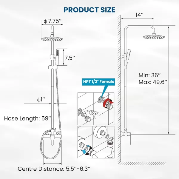 imagegotonovo Matte Black Outdoor Shower Fixture Rainfall Single Handle Shower System Set High Pressure Wall Mount 2 Dual Function 8 Inch Shower Head and Handheld Spray SUS304 Shower Faucet ComboMatte Black