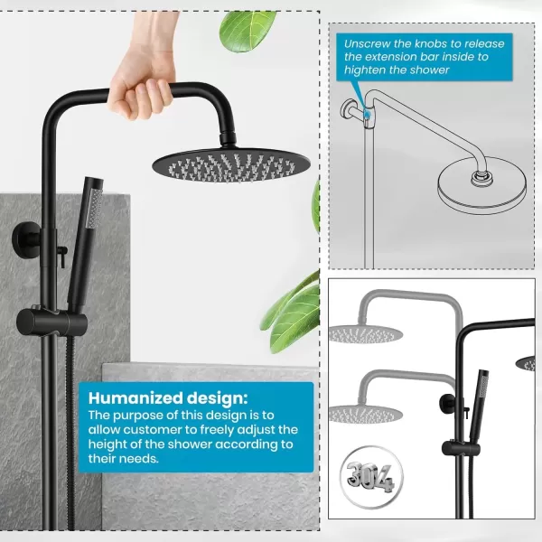 imagegotonovo Matte Black Outdoor Shower Fixture Rainfall Single Handle Shower System Set High Pressure Wall Mount 2 Dual Function 8 Inch Shower Head and Handheld Spray SUS304 Shower Faucet ComboMatte Black