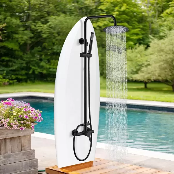 imagegotonovo Matte Black Outdoor Shower Fixture Rainfall Single Handle Shower System Set High Pressure Wall Mount 2 Dual Function 8 Inch Shower Head and Handheld Spray SUS304 Shower Faucet ComboMatte Black