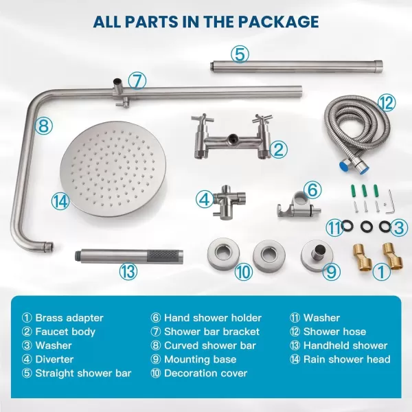 imagegotonovo Matte Black Outdoor Shower Fixture Rainfall Single Handle Shower System Set High Pressure Wall Mount 2 Dual Function 8 Inch Shower Head and Handheld Spray SUS304 Shower Faucet ComboBrushed Nickel
