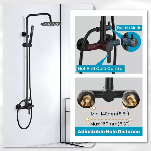 imagegotonovo Matte Black Outdoor Shower Fixture Rainfall Single Handle Shower System Set High Pressure Wall Mount 2 Dual Function 8 Inch Shower Head and Handheld Spray SUS304 Shower Faucet ComboMatte Black