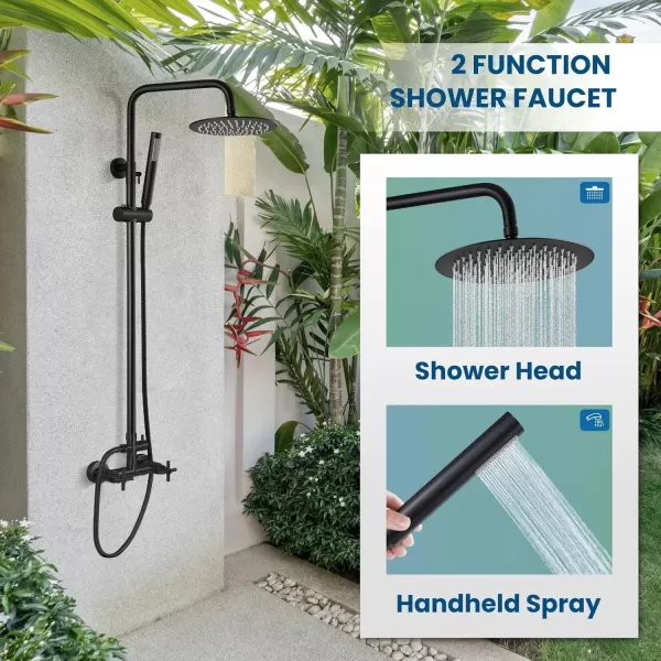 imagegotonovo Matte Black Outdoor Shower Fixture Rainfall Single Handle Shower System Set High Pressure Wall Mount 2 Dual Function 8 Inch Shower Head and Handheld Spray SUS304 Shower Faucet ComboMatte Black