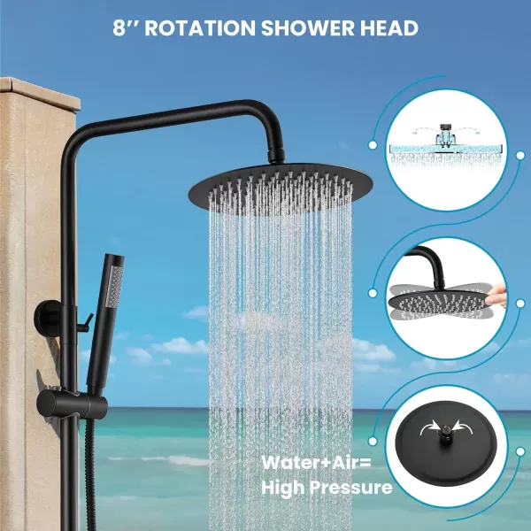 imagegotonovo Matte Black Outdoor Shower Fixture Rainfall Single Handle Shower System Set High Pressure Wall Mount 2 Dual Function 8 Inch Shower Head and Handheld Spray SUS304 Shower Faucet ComboMatte Black