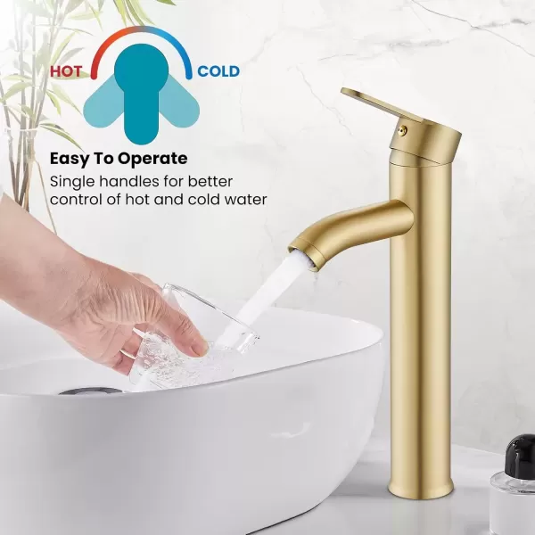 imagegotonovo Matte Black and Brushed Nickel 1 Hole 1 Handle Vessel Bathroom Faucet with Pop Up Drain Assembly RV Vanity Lavatory Faucet Deck Mounted Supply Hoses Stainless SteelBrushed Gold