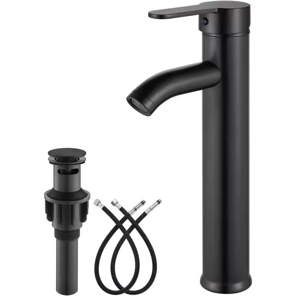 imagegotonovo Matte Black and Brushed Nickel 1 Hole 1 Handle Vessel Bathroom Faucet with Pop Up Drain Assembly RV Vanity Lavatory Faucet Deck Mounted Supply Hoses Stainless SteelOil Rubbed Bronze