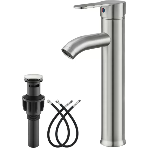 imagegotonovo Matte Black and Brushed Nickel 1 Hole 1 Handle Vessel Bathroom Faucet with Pop Up Drain Assembly RV Vanity Lavatory Faucet Deck Mounted Supply Hoses Stainless SteelBrushed Nickel